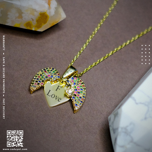 Caduyat  - Wings Pendant Heart - Steel gold plated pendant with laser engraving Lifetime guarantee on color and engrave Please choose the line type based on table No. as shown in the picture and put the engraving details in the Note