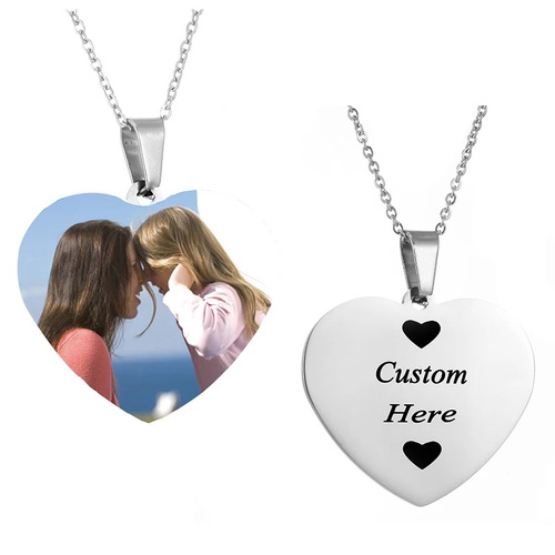 Caduyat  - Photo Heart Pendant - Steel gold plated chain with photo covered by resin and laser engraving Lifetime guarantee on color and laser engrave Please put the printing details in the Notes or send picture on whats-app with order number