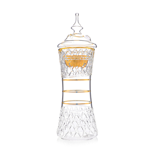 Marble Mabkhar - Clear - An elegant marble mabkhar made of the finest types of crystal, inspired from the luxury of marble with an embossed design with golden trims. It comes with a transparent heat-free lid to prevent incense from falling down and allow a comfortable experience moving it from one place to another.