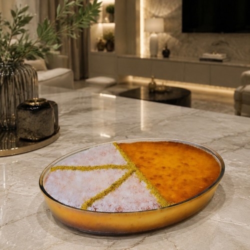 basboosah with cream in pyrex