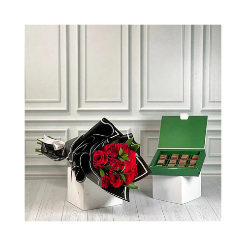 Doi Kwt  - Love - Hand bouquet contains red roses with box of chocolates. Height: 45cm Width: 25cm