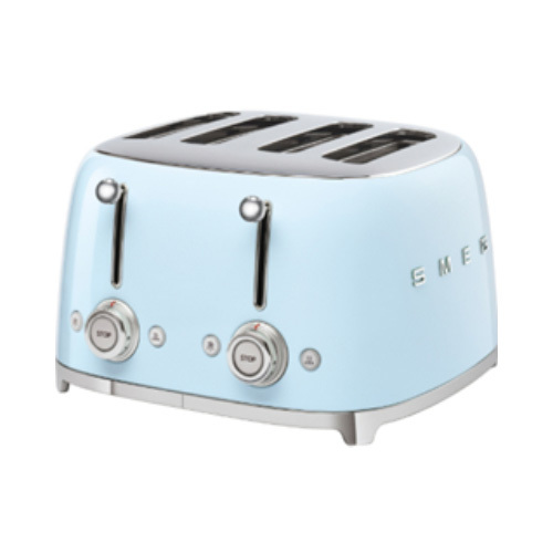 Toaster 4X4 - Product Family: Toaster No. of slices: 4 No. of slots: 4 No. of toasting levels: 6 Colour: Pastel Blue Finishing: Glossy Net Weight (kg): 2.800 kg Gross Weight (kg): 5.500 kg Packaged Width: 375 mm Packaged Depth: 375 mm Height (mm) Packaged: 270 mm