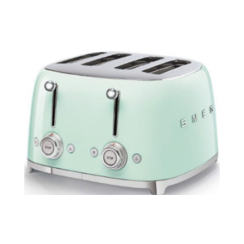 Toaster 4X4 - Product Family: Toaster No. of slices: 4 No. of slots: 4 No. of toasting levels: 6 Colour: Pastel Green Finishing: Glossy Net Weight (kg): 2.800 kg Gross Weight (kg): 5.500 kg Packaged Width: 375 mm Packaged Depth: 375 mm Height (mm) Packaged: 270 mm