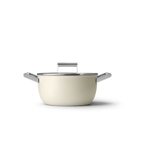 OBJECTS by Archgroup - Cookware Casserole Dish 24CM - Category: Kitchenware Family: Cookware Type:  Casserole Color: Cream Aesthetic: 50's Style Diameter: 24 cm Contact bottom diameter: 170mm  Base thickness: 4.5 mm Packaged Depth: 319mm Packaged Hight: 175mm  Dimensions of the packaged product: 175×414×319mm  Net Weight (kg): 2.760kg Gross Weight (kg): 3.250kg