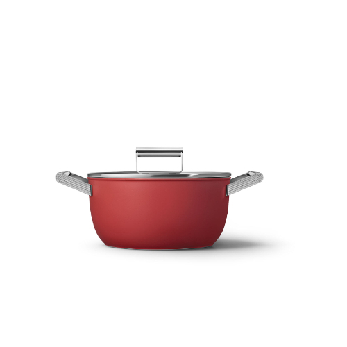 OBJECTS by Archgroup - Cookware Casserole Dish 24CM - Category: Kitchenware Family: Cookware Type:  Casserole Color: Red Aesthetic: 50's Style Diameter: 24 cm Contact bottom diameter: 170mm  Base thickness: 4.5 mm Packaged Depth: 319mm Packaged Hight: 175mm  Dimensions of the packaged product: 175×414×319mm  Net Weight (kg): 2.760kg Gross Weight (kg): 3.250kg