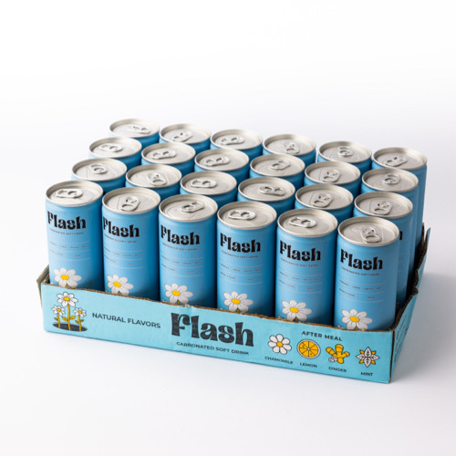 Flash Drink - Flash Drink / box 24 Can - box 24 can / 250ml
Flash Carbonated Soft Drink with Natural Flavors:
Chamomile, Lemon, Ginger, and Mint Flavors