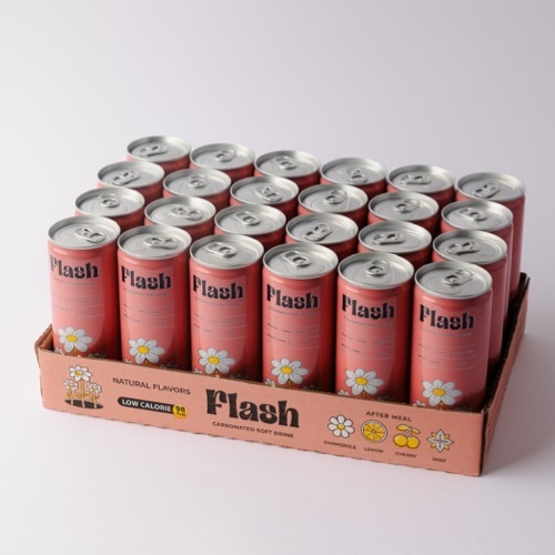 1 Box Flash Cherry Drink / 24 Can / 250ml - Flash Carbonated Soft Drink with Natural Flavors: Chamomile, Lemon, Cherry, and Mint Flavors