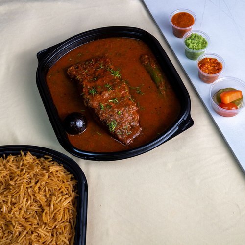 Marag Hamoor with Sweet Rice - fish fresh mixed kuwaiti seasoning cook with tomato green peppers dill coriander kuwaiti style present white rice Mabouch green red