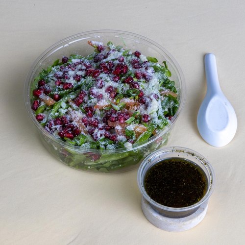 Rocca with Anar Salad - Rocca with tomato  Mushroom pomegranate seed parmesan cheese with olive oil balsamic dressing