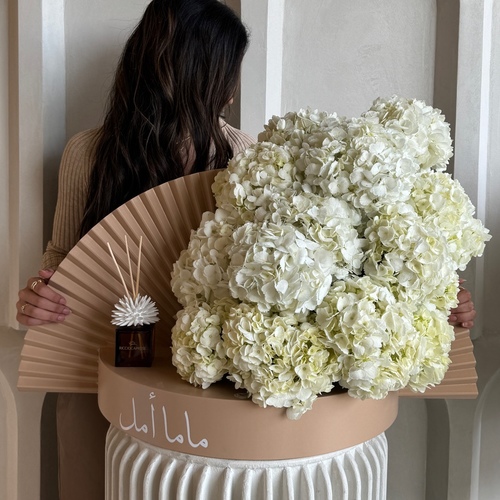 My everything II - Half circle backdrop with white hydrangeas and Riccio Caprese diffuser with your choice of name*write the desired name in the message box.  



L120cm H60cm