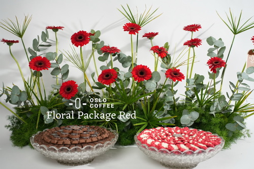 Floral Package Red - A luxurious and versatile arrangement featuring a 75 cm tall red floral display, divided into three movable sections, paired with two elegant trays of Oslo’s premium chocolates and mini flower biscuits — a perfect blend of beauty and refined hospitality for any special occasion. For custom item selections, please contact the store directly.
