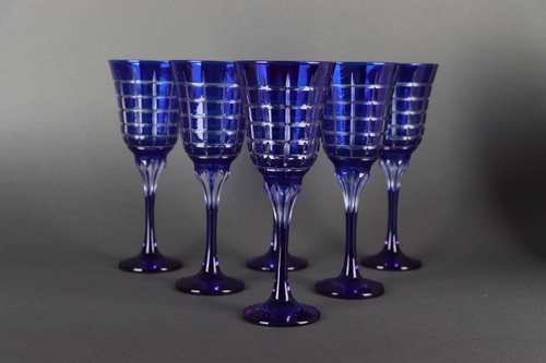 Juice glasses Ice cube blue - Set of 6 pieces Hand made Made in Turkey