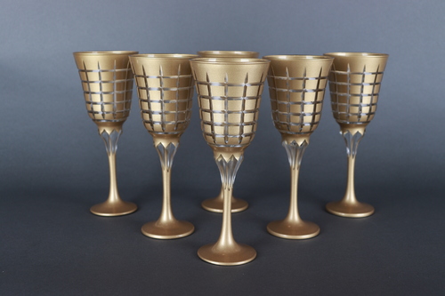 Ice cube gold juice glasses - Set of 6 pieces Hand made Made in Turkey