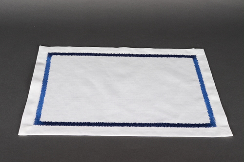 2 Blue Border Placemats - 2 Embroidered blue linen placemats 47X33 cm