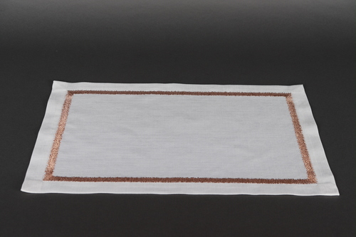 2 Bronze Border Placemats - 2 Embroidered bronze linen placemats 47X33 cm