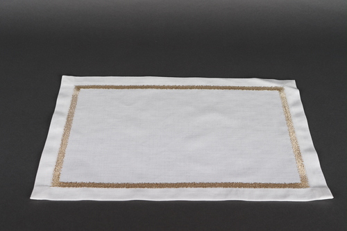 2 Gold Border Placemats - 2 Embroidered golden linen placemats 47X33 cm