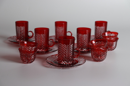 Infinite Red Tea & Coffee set - 6 tea cups + 6 coffee cups 
 Hand made Made in Turkey