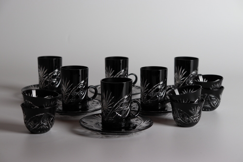 Beam Black Tea & Coffee set - 6 tea cups + 6 coffee cups 
 Hand made Made in Turkey