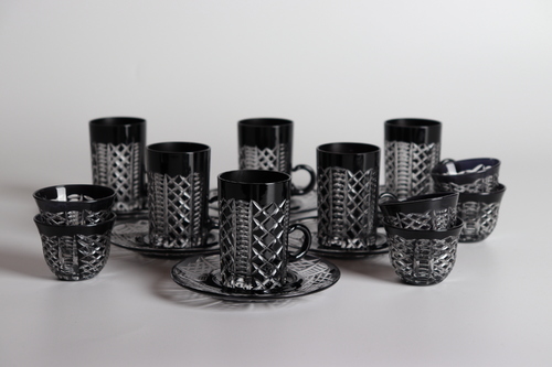 Extreme Black Tea & Coffee set - 6 tea cups + 6 coffee cups 
 Hand made Made in Turkey