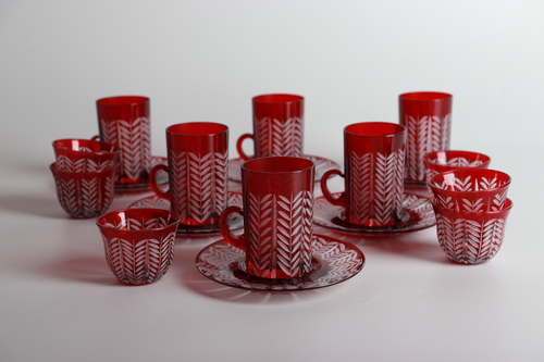 Red Matt Tea & Coffee set - 6 tea cups + 6 coffee cups 
 Hand made Made in Turkey