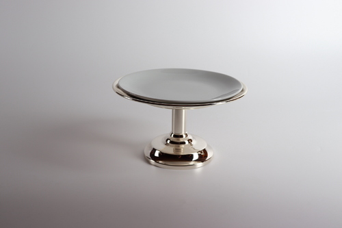 Small Serving Plate with base Silver - Diameter 21 cm with the plate Hand Made Made in Turkey