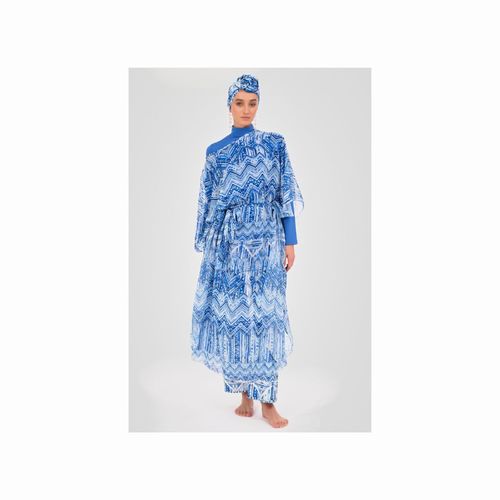 Rose Style  - 7054 -فستان ازرق مغلق يتناسب مع مايو - فستان مخصص للبحر من خام الشيفون الناعم بمقاس واحد يستخدم ما بعد السباحه فوق اي مايو بوركيني