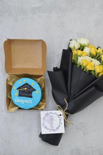 Graduation Blue Cake With Roses