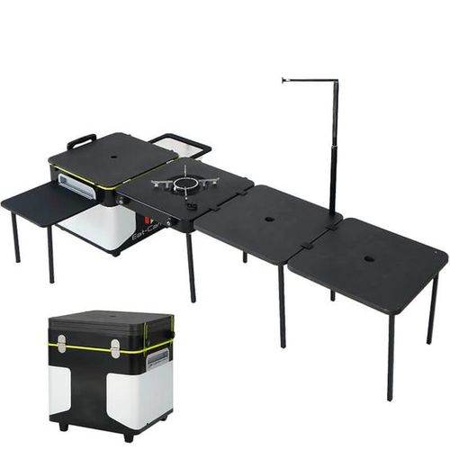 EATCAMP OUTDOOR KITCHEN STATION - Eatcamp Camping Kitchen Outdoor Camping Cooking Station with Windproof Stove, Folding Camping Tables Storage Organizer for Beach BBQ Picnic Party
Material: SMC table, High-strength steel, Aluminum table legs Weight: 36LB Folded size: 20 x 18 x 17 in Expand Size: 71 x 17.7 x 17.7 in