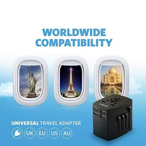 Anker Universal Travel Adapter with 4 USB Ports – Black