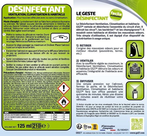 Car air conditioner sanitizer with meduim concentrated fragrance 125 ml - GS27