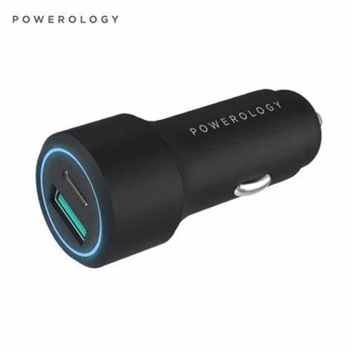 POWEROLOGY ULTRA- QUICK 43W DUAL CAR CHARGER - USB-C Charging Fast charge 18W QC 3.0 Output USB-C to USB-C cable included Aluminum Body 25W Power