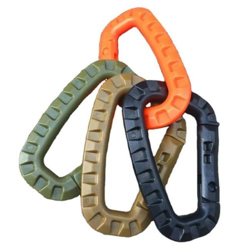 PLASTIC BUCKLE - Quick Release Snap Hooks Plastic D Ring Locking Carabiner Hooks 
 his Plastic Carabiner offers a lightweight and sturdy alternative to metal carabiners. All of the external components are high-strength molded polymer, which eliminates metal noise and paint scratches. The Tac Link carabiner offers considerable weight and cost savings over metal climbing carabiners. It features a textured surface that makes it easy to grip, a spring-loaded gate closure for one-handed attaching and a large latch opening to eliminate snags and make clipping easier.