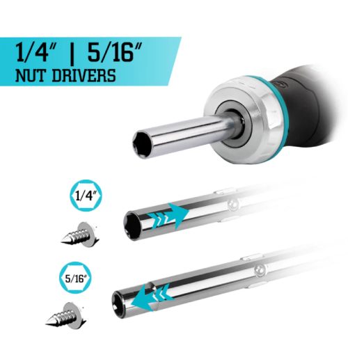 DURATECH 6-in-1 Ratcheting Screwdriver - High QualityAll-metal, high-torque ratchet collar provides greater durability and faster drive speeds. Ratchet direction can be set to forward, fixed and reverse for easy operation.Compact DesignInterchangeable blades with a rust-resistant, chrome finish maximize tool versatility, reversible stainless steel shaft with spring-loaded ball bearings locks bit in place.Includes#1 and #2 phillips, 1/4 in. and 3/16 in. slotted, 1/4 in. and 5/16 in. nut driver.