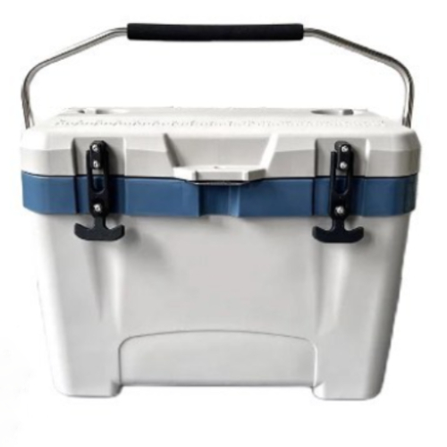 ice box portable refrigerator for safekeeping, with a capacity of 26 liters (gray and blue)) - A portable refrigerator for safekeeping, with a capacity of 26 liters, with many specifications, a ruler, places for cups, a screwdriver to open the bottle covers, high-quality rubber locks