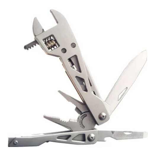 Multifunction Poker Pocket - Type: Combination Pliers Material: 420 stainless steel Size: 12.8cm/250g Length:128mm Colour:Sliver   FUNCTIONS:
1.Pliers
2.Batch warehouse
3.Wrench switch
4.Wrench
5.Belt grip
6.Knife
7.One word screwdriver
8.File
9.Bottle openner
10.Batch hole