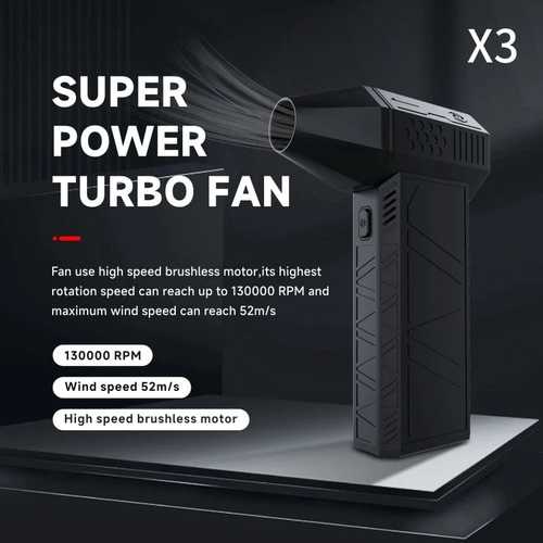 Super Power Turbo Fan X3 - The TurboZap X3 upgraded violent turbofan adopts a brushless DC high-speed motor, with a maximum output speed of 130000 RPM, generating super strong wind speeds of up to 52 meters per second, equivalent to a level 16 typhoon. It has strong power, and long-lasting stability, and does not burn the machine under long loads. It also has charging protection and overheating protection functions, with an ultra long battery life of up to 4 hours in one gear. It has two 217000 built-in batteries with a capacity of 3000mAh, making it more durable! Three-speed regulation provides you with a unique experience