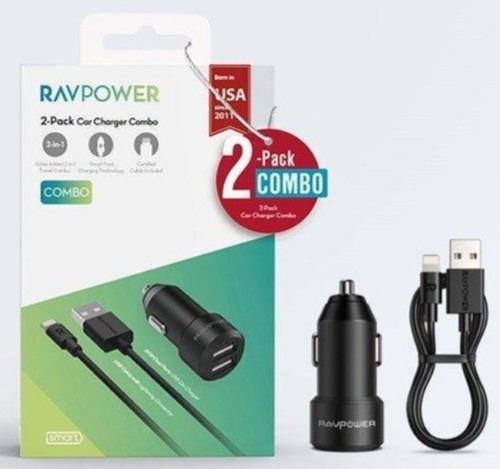 RAVPOWER 2 PACK CAR CHARGER COMBO - RAVPOWER 2 PACK CAR CHARGER COMBO