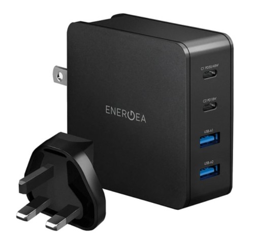 ENERGEA TRAVELLITE CHARGER PD66 (66W) - Ultra compact design Support Power Delivery 48W and Quick Charge 3.0 2 USB-C outputs and 2 USB-A outputs Charge iPhone 8 and above with 50% power in 30 mins
 Auto-detect devices' power to deliver the fastest charge
 Safety features for safe usage