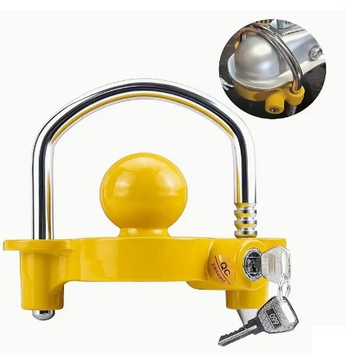 Trailer Lock Universal Coupler Ball Lock Fits 1-7/8 - This easy-to-use lock simply blocks the area that the ball mount hitch would go, making it no longer possible for thieves to simply hook up and go. This lock is also designed to fit 1 7/8