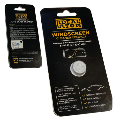 Windscreen Cleaner Compact IDEAL ATOM - An effervescent tablet placed in the car's wiper water tank to increase the shine and clarity of the windshield while using the wiper for cleaning.