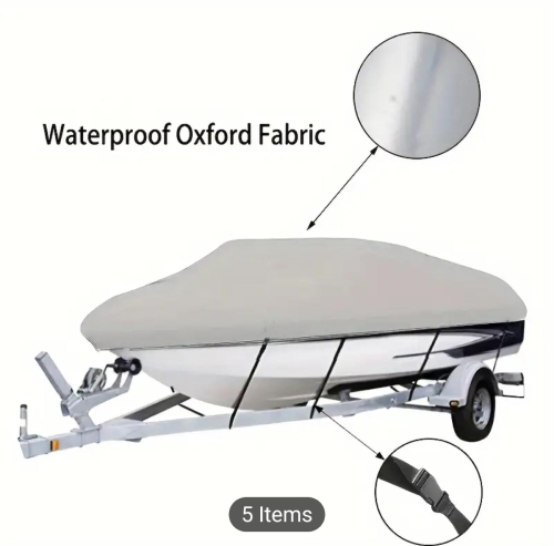 Waterproof Boat Cover - Tarpaulin or boat cover, waterproof and weather resistant Available in two sizes Silver color With straps for fixing Made of polyester