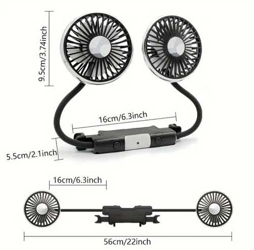 Flexible Dual Car Fan (USB) - Description:

Dual car fan that is flexible completely so you can move it however you wish.
High Quality product
Reading light 
Works by Type C USB
3 Power levels
Individual power system
Excellent Air Ratio Volume.