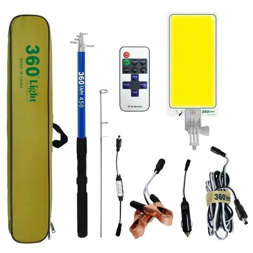 360 Light - Portable LED camping light easy to use with a telescopic hook that length 4.5 meters so you can adjust the height the higher the large lighted area