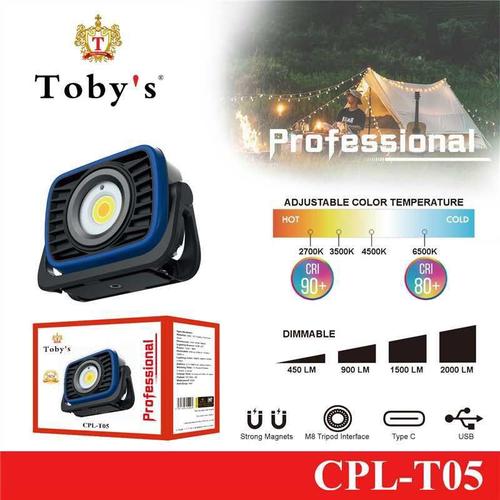 Tobys Spot Light - Rechargeable LED Work Light, Portable Magnetic COB LED Flood Work Light, Dimmable 2000Lm True Brightness, 4 Lighting Colors, with Power Bank Function for Car Repairing Construction Camping