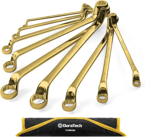 DURATECH Offset Box Wrench Set, Metric, 9-Piece, 6-23mm - 9-pieces high quality wrenches that exceeds ANSI standard: Metric 6 x 7 mm, 8 x 9 mm, 10 x 11 mm, 12 x 13 mm, 14 x 15 mm, 16 x 17 mm, 18 x 19 mm, 20 x 22 mm,21x23 mm. 2 sizes per wrench provides more options with less to carry. Wrench sizes are stamped twice on both sides of handle for easier size identification