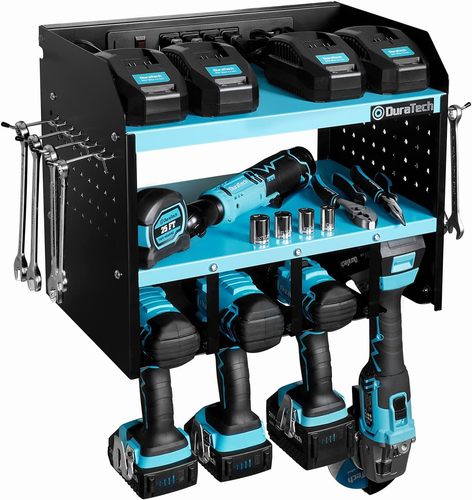 Fast Fix Store - DURATECH Power Tool Organizer Wall Mount with Power Strip - UNIVERSAL STYLE & PERFECT SIZE: The simple lines & compact design of this cordless drill storage make it an excellent choice for all design schemes. Different size design can meet your need to place different size tools. The 16.8” width, 10.9” depth, and 14” height is a perfect size for any room and as a great gift for father or son