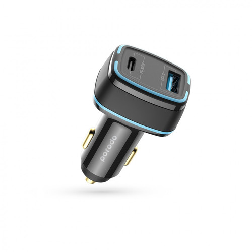 PORODO 120W DUAL PORT CAR CHARGER PD 100W WITH TYPE-C TO LIGHTNING CABLE -BLACK - - Model: PD-CCPD-BK - Input Voltage: DC 12V-24V.- USB-A Output: 20W.- TYPE-C Output: 100W.- Total Output: 100W.- Material: ABS+PC.