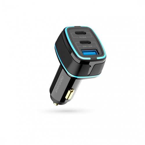 PORODO 105W DUAL MULTI-PORT CAR CHARGER PD 65W -BLACK - - Model: PD-C2PD-BK- Input Voltage: DC 12V-24V.- USB-A Output: 20W.- TYPE-C Output: 65W.- TYPE-C 2 Output: 20W.- Total Output: 150W