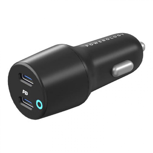 POWEROLOGY DUAL PORT LED CAR CHARGER PD 45W BLACK - Charge Time Depend On Device And Usage 20W&25W Dual PD Fast Charger 0%-60% in 35 mins