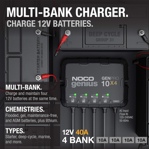NOCO Genius GENPRO10X4, 4-Bank, 40A (10A/Bank) Smart Battery Charger